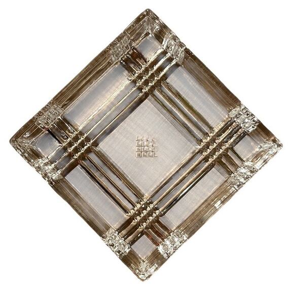 VTG Clear Glass Art Deco Square Trinket Box Tray Candle Soap Gift Jewelry Candy - Picture 1 of 7